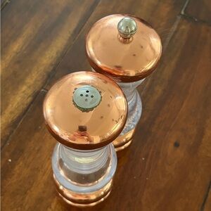 Crate&Barrel Copper and Clear Glass Salt and Pepper Shakers